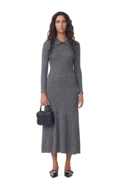 Shop Ganni Grey Collar Maxi Dress Size Xs Cashmere/merino Wool Women's