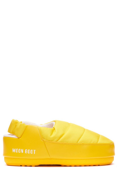 Shop Moon Boot Logo Printed Padded Slippers In Yellow