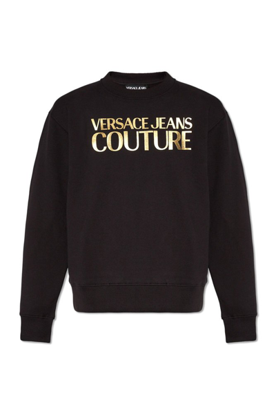 Shop Versace Jeans Couture Logo Printed Crewneck Sweatshirt In Black