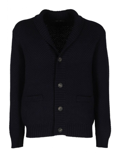 Shop Tagliatore Buttoned Knitted Cardigan In Navy