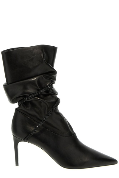 Shop René Caovilla Pointed Toe Ankle Boots In Black