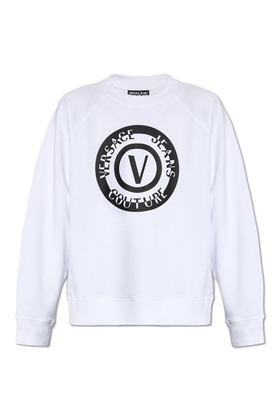 Shop Versace Jeans Couture Logo Printed Oversized Sweatshirt In White