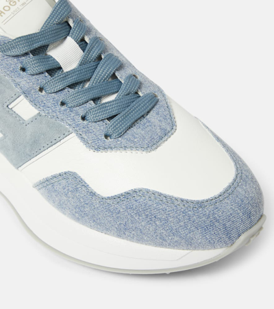Shop Hogan H641 Denim-trimmed Leather Sneakers In White