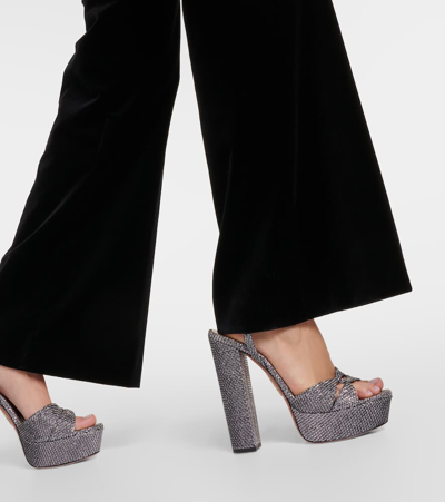 Aquazzura Sinner 140 Platform Sandals In Metallic Leather In Purple