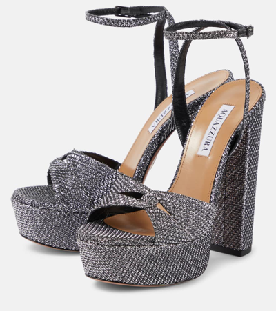 Aquazzura Sinner 140 Platform Sandals In Metallic Leather In Purple