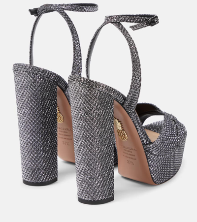 Aquazzura Sinner 140 Platform Sandals In Metallic Leather In Purple