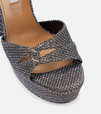 Aquazzura Sinner 140 Platform Sandals In Metallic Leather In Purple