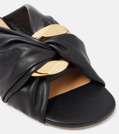 Jw Anderson Corner Chain-embellished Gathered Leather Slides In Black
