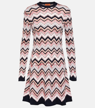 Missoni Long-sleeved Crew-neck Dress In Zigzag Knit In Multicoloured