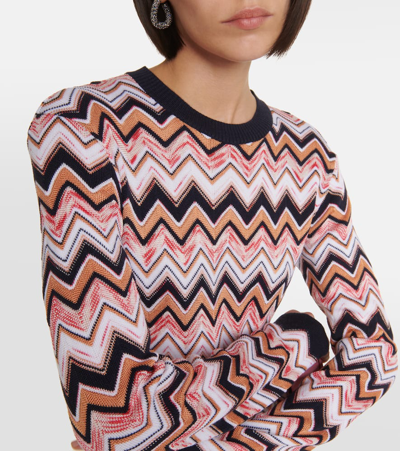 Missoni Long-sleeved Crew-neck Dress In Zigzag Knit In Multicoloured