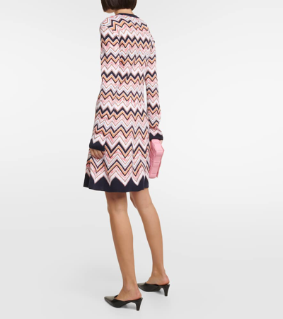 Missoni Long-sleeved Crew-neck Dress In Zigzag Knit In Multicoloured
