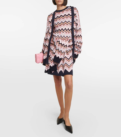 Missoni Long-sleeved Crew-neck Dress In Zigzag Knit In Multicoloured
