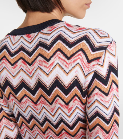 Missoni Long-sleeved Crew-neck Dress In Zigzag Knit In Multicoloured