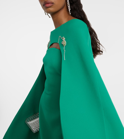 Shop Safiyaa Rowan Manorel Embellished Caped Midi Dress In Green