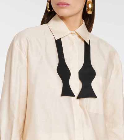 Shop Max Mara Marea Bow Tie-neck Oversized Cotton Shirt In White