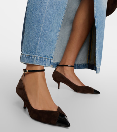 Aquazzura Pinot 50 Patent Leather-trimmed Suede Pumps In Brown