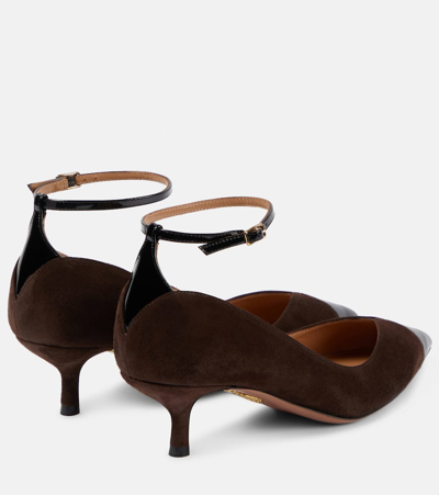 Aquazzura Pinot 50 Patent Leather-trimmed Suede Pumps In Brown
