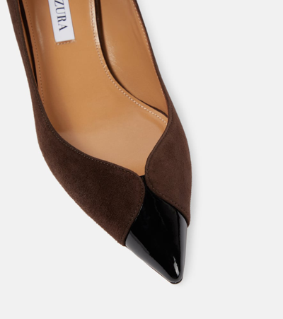 Aquazzura Pinot 50 Patent Leather-trimmed Suede Pumps In Brown