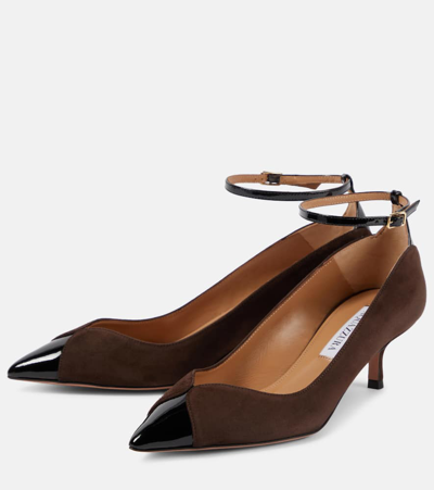 Aquazzura Pinot 50 Patent Leather-trimmed Suede Pumps In Brown