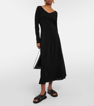 Shop Max Mara Valido Pleated Jersey Maxi Dress In Black