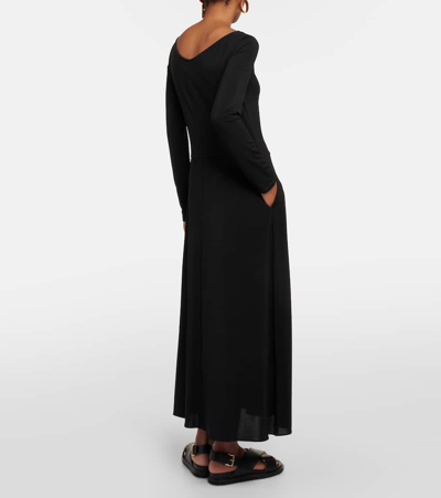 Shop Max Mara Valido Pleated Jersey Maxi Dress In Black