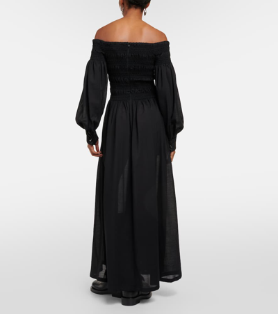 Shop Max Mara Manu Off-shoulder Virgin Wool Maxi Dress In Black
