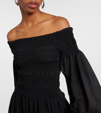 Shop Max Mara Manu Off-shoulder Virgin Wool Maxi Dress In Black