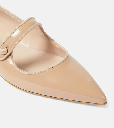Shop Manolo Blahnik Campari Patent Leather Ballet Flats In Neutrals