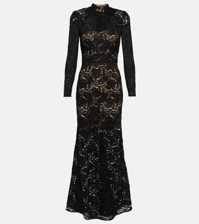 Shop Self-portrait Lace Maxi Dress In Black