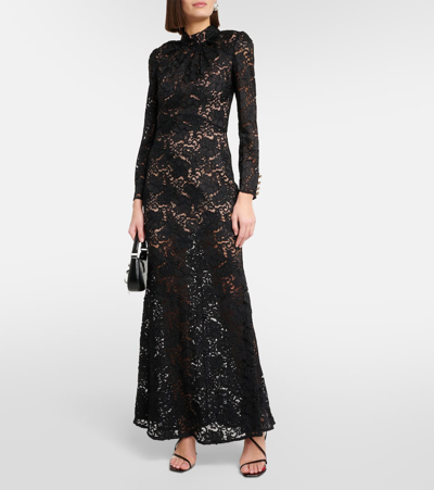 Shop Self-portrait Lace Maxi Dress In Black