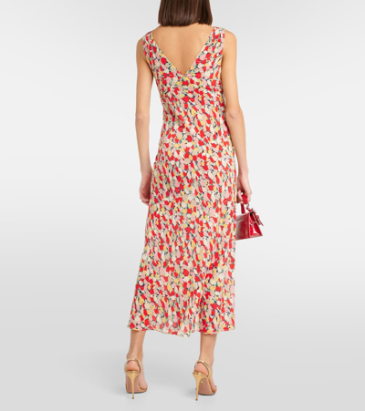 Shop Rixo London Sandrine Floral Silk Midi Dress In Red