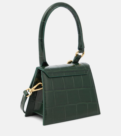 Shop Jacquemus Le Chiquito Moyen Boucle Croc-effect Tote Bag In Green