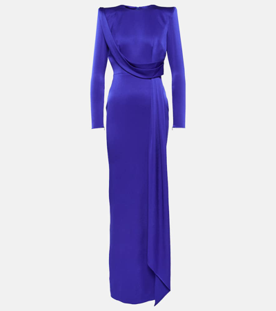Shop Alex Perry Draped Satin Gown In Ultramarine