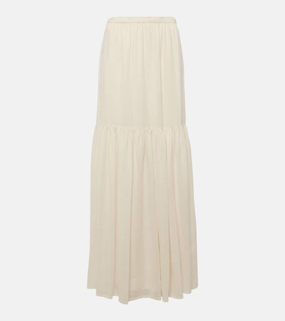 Shop Max Mara Cafila Pleated Virgin Wool Maxi Skirt In White