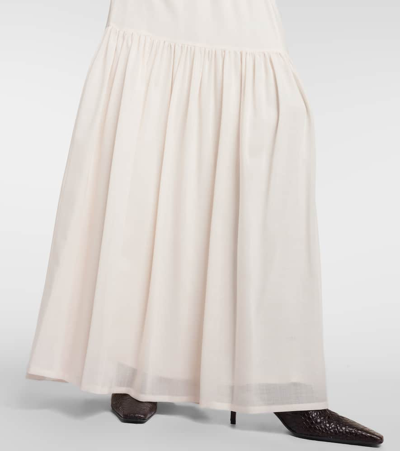 Shop Max Mara Cafila Pleated Virgin Wool Maxi Skirt In White