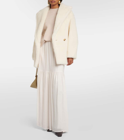 Shop Max Mara Cafila Pleated Virgin Wool Maxi Skirt In White