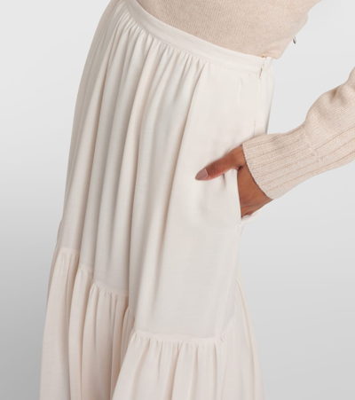 Shop Max Mara Cafila Pleated Virgin Wool Maxi Skirt In White