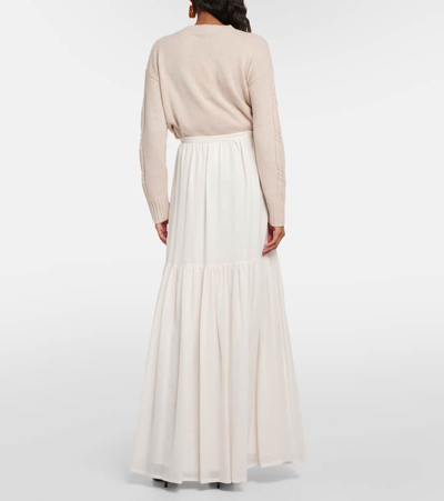 Shop Max Mara Cafila Pleated Virgin Wool Maxi Skirt In White