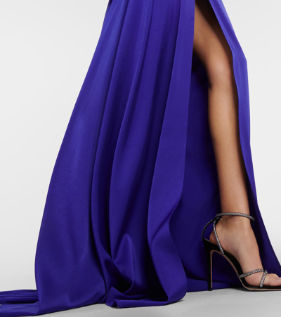 Shop Alex Perry Strapless Draped Satin Gown In Ultramarine