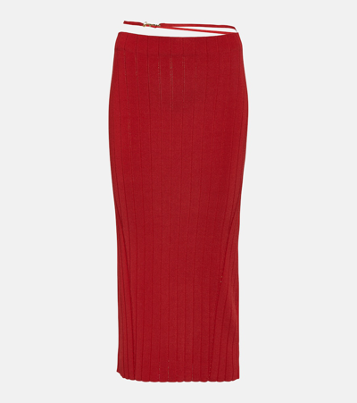 Shop Jacquemus La Jupe Pralu Knitted Midi Skirt In Red