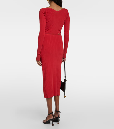 Shop Jacquemus La Jupe Pralu Knitted Midi Skirt In Red