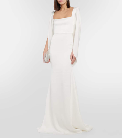 Shop Alex Perry Portrait Cape-detail Satin Gown In White