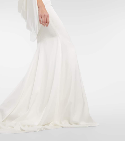 Alex Perry Bridal Portrait Cape-detail Satin Gown In White