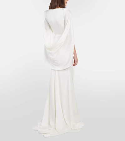 Shop Alex Perry Portrait Cape-detail Satin Gown In White