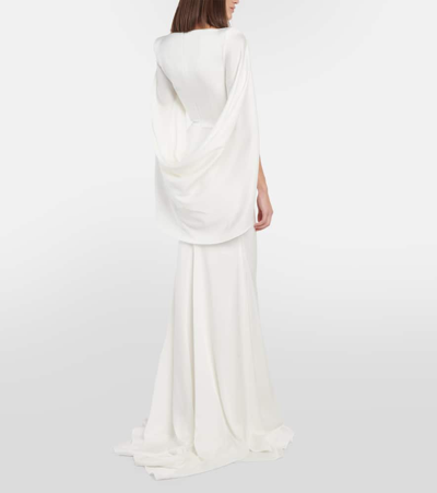 Alex Perry Bridal Portrait Cape-detail Satin Gown In White