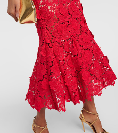 Shop Self-portrait Floral Lace Midi Dress In Red