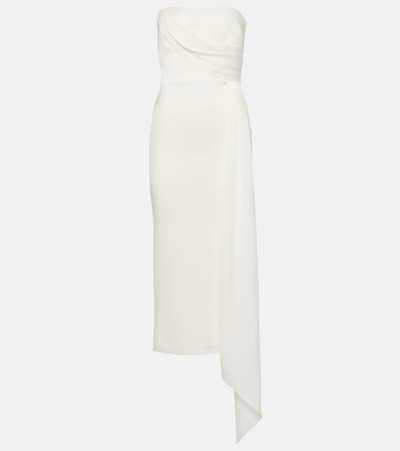 Shop Alex Perry Draped Strapless Crepe Midi Dress In White