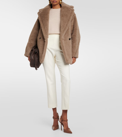 Shop Max Mara Nepeta Wool-blend Slim Pants In White