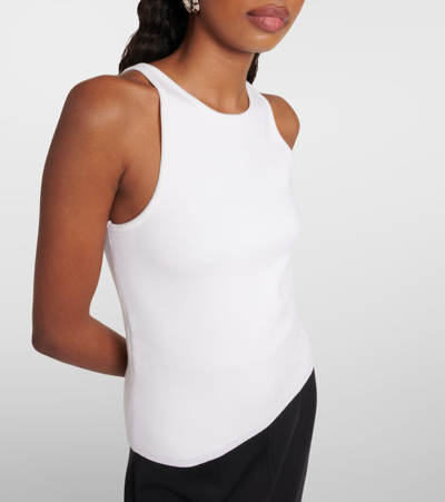 Max Mara Cotton Crew Neck Top With Ribbed Texture In Neutrals