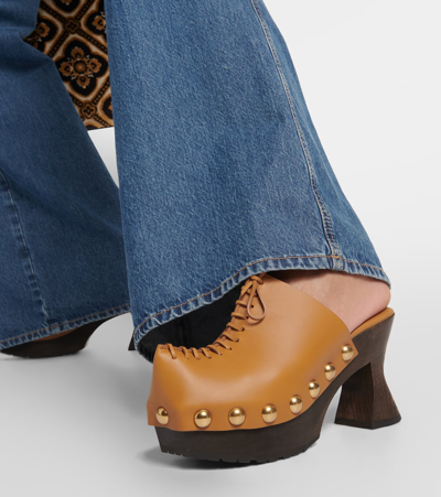 Etro 150mm Studded Leather Platform Clogs In Brown